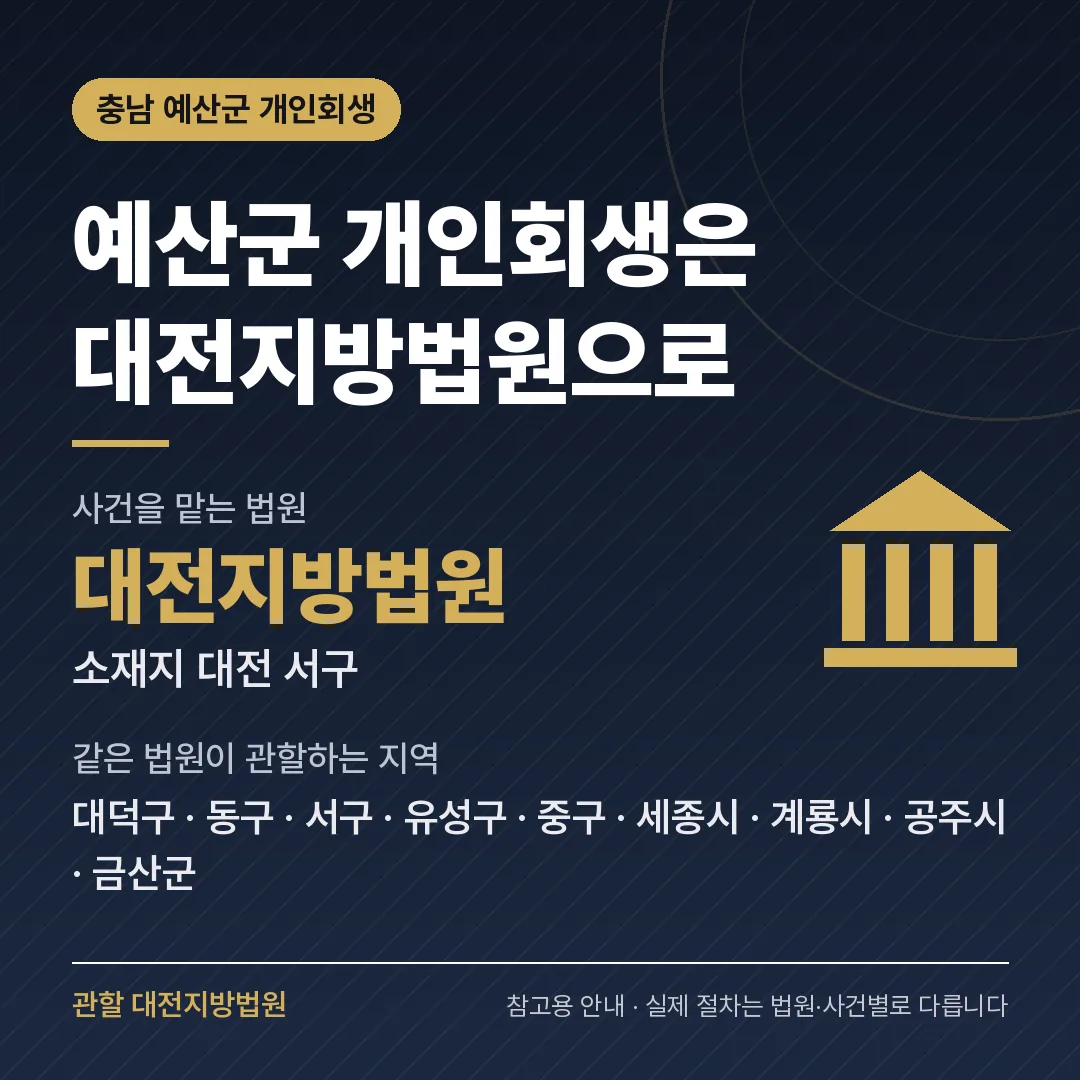 충남 예산군 개인회생 관할 법원 — 대전지방법원 충남 예산군 개인회생 관할 법원 — 대전지방법원