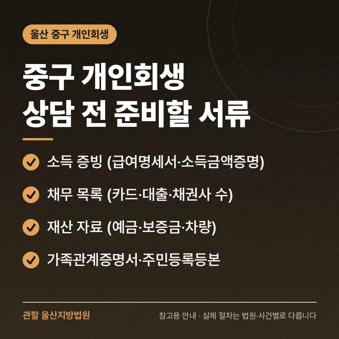 울산 중구 개인회생 상담 전 준비 서류 울산 중구 개인회생 상담 전 준비 서류