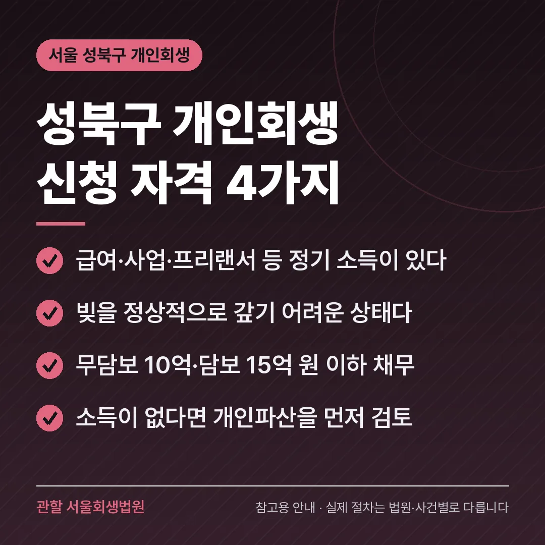 서울 성북구 개인회생 신청 자격 4가지 서울 성북구 개인회생 신청 자격 4가지